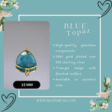 Boho Chic Blue Topaz Bezel Pendant - Handcrafted Gemstone Necklace with 24kt Gold Plating