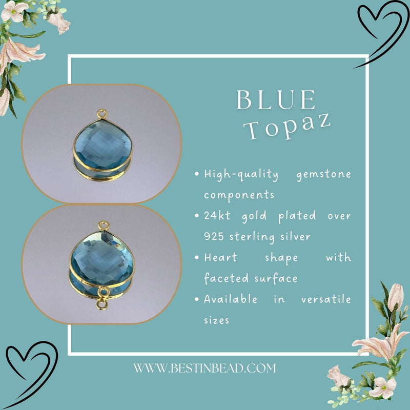 Boho Chic Blue Topaz Bezel Pendant - Handcrafted Gemstone Necklace with 24kt Gold Plating