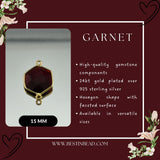 Garnet Hexagon Pendant - Boho Chic Gemstone Necklace with 24kt Gold Elegance