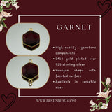 Garnet Hexagon Pendant - Boho Chic Gemstone Necklace with 24kt Gold Elegance