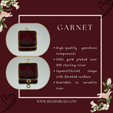 Garnet Square Pendant - Boho Chic Gemstone Necklace with 24kt Gold Elegance