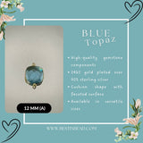 Boho Chic Blue Topaz Bezel Pendant - Handcrafted Gemstone Necklace with 24kt Gold Plating