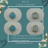 Chalcedony Blue Cushion/Diamond Pendant - Boho Chic Gemstone Necklace with 24kt Gold Elegance