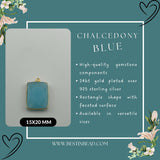 Chalcedony Blue Rectangle/Bar Pendant - Boho Chic Gemstone Necklace with 24kt Gold Elegance