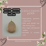 Pink Chalcedony Pear/Flat Teardrop Pendant - Boho Chic Gemstone Necklace with 24kt Gold Elegance
