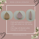 Pink Chalcedony Pear/Flat Teardrop Pendant - Boho Chic Gemstone Necklace with 24kt Gold Elegance