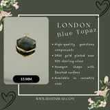 Boho Chic London Blue Topaz Bezel Pendant - Handcrafted Gemstone Necklace with 24kt Gold Plating
