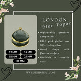 Boho Chic London Blue Topaz Bezel Pendant - Handcrafted Gemstone Necklace with 24kt Gold Plating