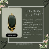 Boho Chic London Blue Topaz Bezel Pendant - Handcrafted Gemstone Necklace with 24kt Gold Plating