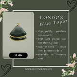Boho Chic London Blue Topaz Bezel Pendant - Handcrafted Gemstone Necklace with 24kt Gold Plating