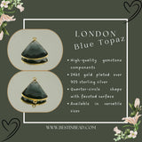 Boho Chic London Blue Topaz Bezel Pendant - Handcrafted Gemstone Necklace with 24kt Gold Plating