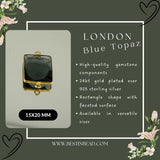 Boho Chic London Blue Topaz Bezel Pendant - Handcrafted Gemstone Necklace with 24kt Gold Plating