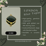 Boho Chic London Blue Topaz Bezel Pendant - Handcrafted Gemstone Necklace with 24kt Gold Plating