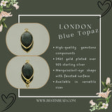 Boho Chic London Blue Topaz Bezel Pendant - Handcrafted Gemstone Necklace with 24kt Gold Plating