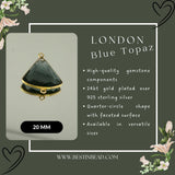Boho Chic London Blue Topaz Bezel Pendant - Handcrafted Gemstone Necklace with 24kt Gold Plating