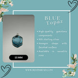 Blue Topaz Pendant - Hexagon Sterling Silver Bezel, Gemstone Necklace