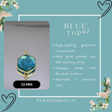 Boho Chic Blue Topaz Bezel Pendant - Handcrafted Gemstone Necklace with 24kt Gold Plating