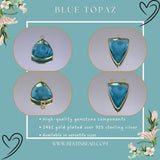 Boho Chic Blue Topaz Bezel Pendant - Handcrafted Gemstone Necklace with 24kt Gold Plating