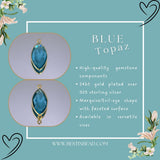 Boho Chic Blue Topaz Bezel Pendant - Handcrafted Gemstone Necklace with 24kt Gold Plating