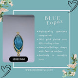 Boho Chic Blue Topaz Bezel Pendant - Handcrafted Gemstone Necklace with 24kt Gold Plating