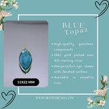 Boho Chic Blue Topaz Bezel Pendant - Handcrafted Gemstone Necklace with 24kt Gold Plating