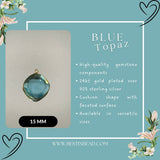 Boho Chic Blue Topaz Bezel Pendant - Handcrafted Gemstone Necklace with 24kt Gold Plating