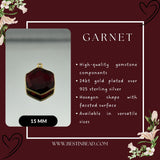 Garnet Hexagon Pendant - Boho Chic Gemstone Necklace with 24kt Gold Elegance