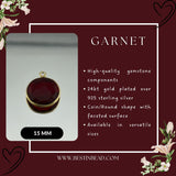 Garnet Coin/Round Pendant - Boho Chic Gemstone Necklace with 24kt Gold Elegance