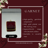 Garnet Square Pendant - Boho Chic Gemstone Necklace with 24kt Gold Elegance
