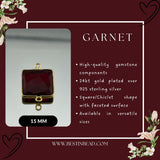 Garnet Square Pendant - Boho Chic Gemstone Necklace with 24kt Gold Elegance