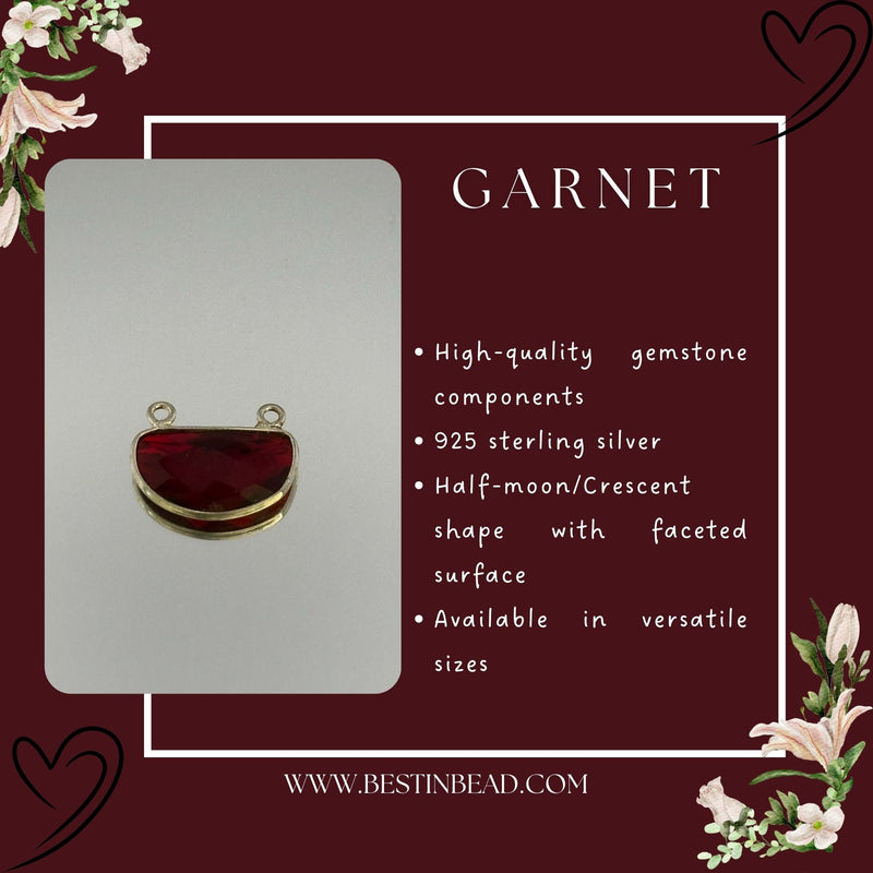 Garnet Bezel Pendant - 925 Sterling Silver Crescent Moon Necklace