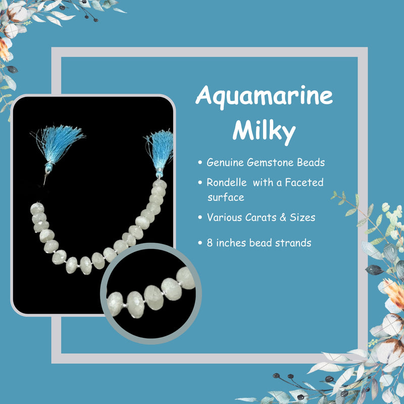 Aquamarine Milky Rondelle Bead Strand