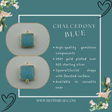 Chalcedony Blue Square Pendant - Boho Chic Gemstone Necklace with 24kt Gold Elegance