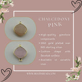 Pink Chalcedony Cushion/Diamond Pendant - Boho Chic Gemstone Necklace with 24kt Gold Elegance