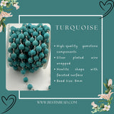 Turquoise Howlite 8mm Beaded Rosary Chain - Silver Plated