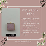 Pink Chalcedony Square Pendant - Boho Chic Gemstone Necklace with 24kt Gold Elegance