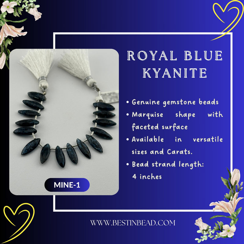 Royal Blue Kyanite Natural Marquise Bead Strand