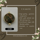 Unakite Jasper Coin Pendant - Boho Chic Gemstone Necklace with 24kt Gold Elegance