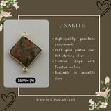 Unakite Jasper Cushion/Diamond Pendant - Boho Chic Gemstone Necklace with 24kt Gold Elegance