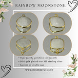 Rainbow Moonstone Cushion/Diamond Pendant - Boho Chic Gemstone Necklace with 24kt Gold Elegance