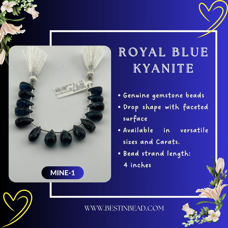 Royal Blue Kyanite Natural Teardrop Bead Strand
