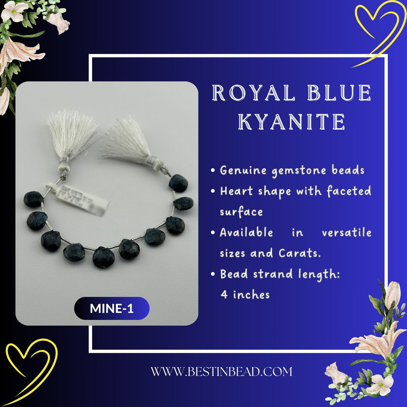 Royal Blue Kyanite Faceted Heart Beads | 9-10mm | 28 Cts | 4 Inch Strand | Natural Semi Precious Gemstone | Birthstone Jewelry | DIY Crafts