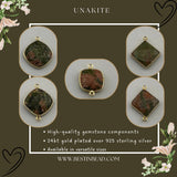 Unakite Jasper Cushion/Diamond Pendant - Boho Chic Gemstone Necklace with 24kt Gold Elegance