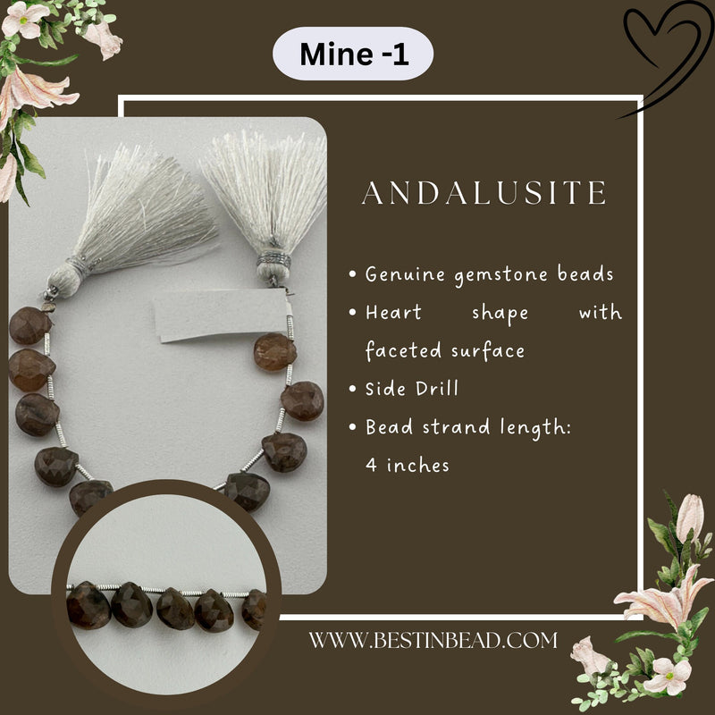 Andalusite Natural Heart Bead Strand