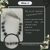 Black Moss Aquamarine Natural Diamond Bead Strand