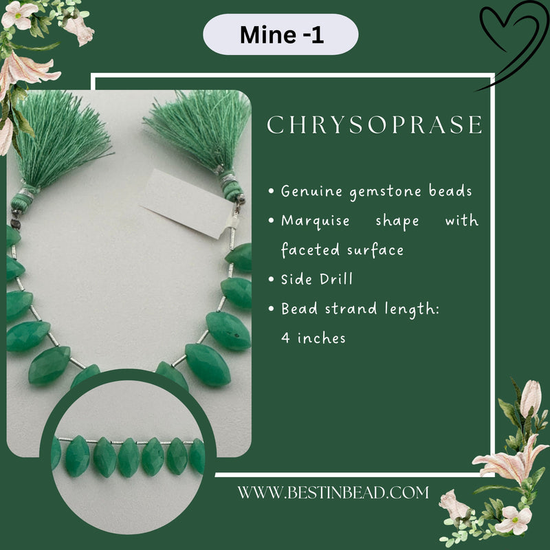 Chrysoprase Natural Marquise Bead Strand