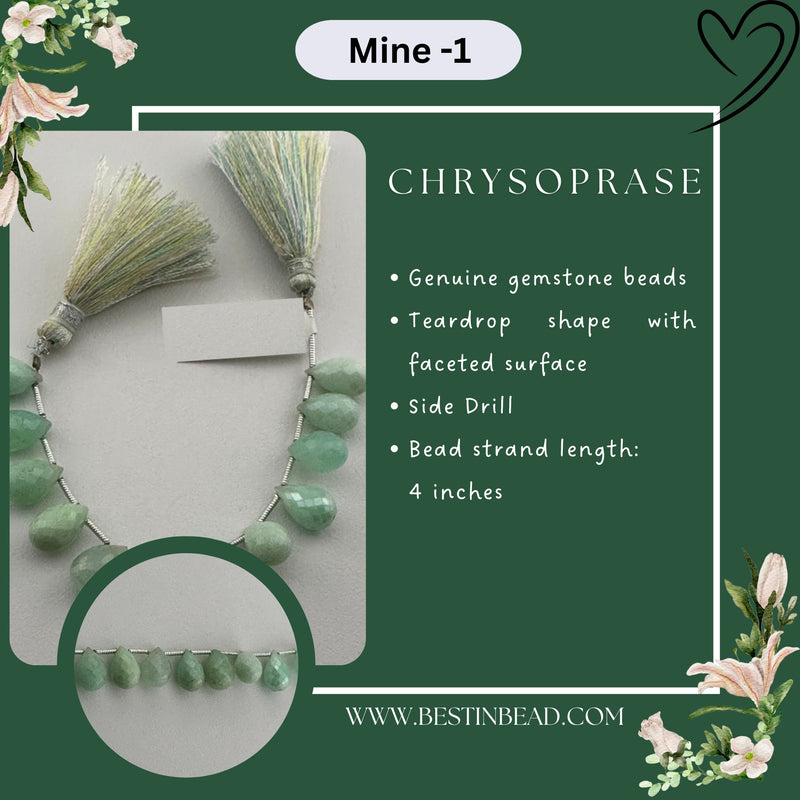 Chrysoprase Natural Teardrop Bead Strand