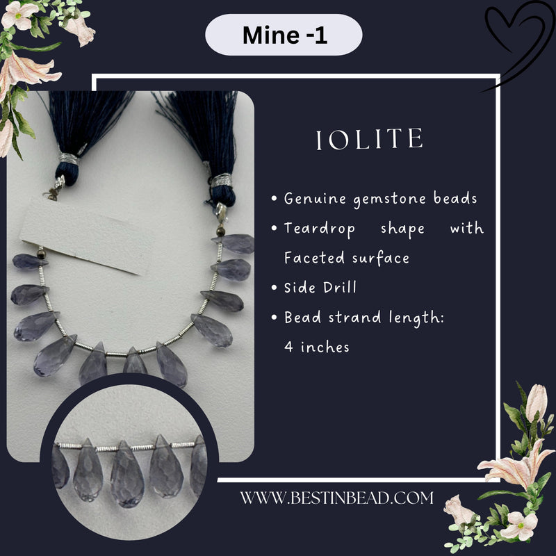 Iolite Natural Teardrop Bead Strand