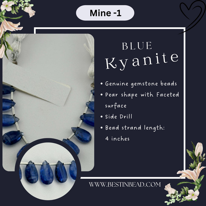 Blue Kyanite Natural Pear Bead Strand