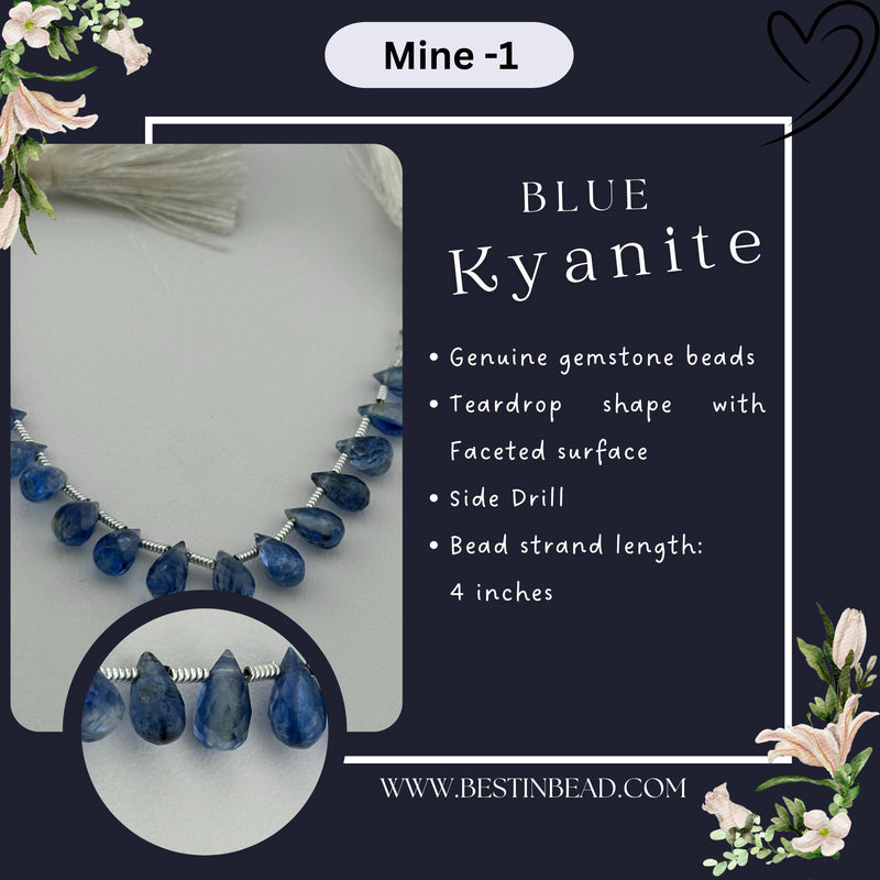 Blue Kyanite Natural Teardrop Bead Strand